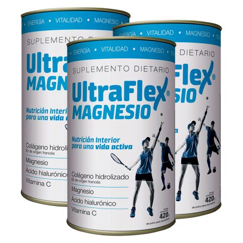 Pack 3 Ultraflex Magnesio Colágeno Hidrolizado En Polvo