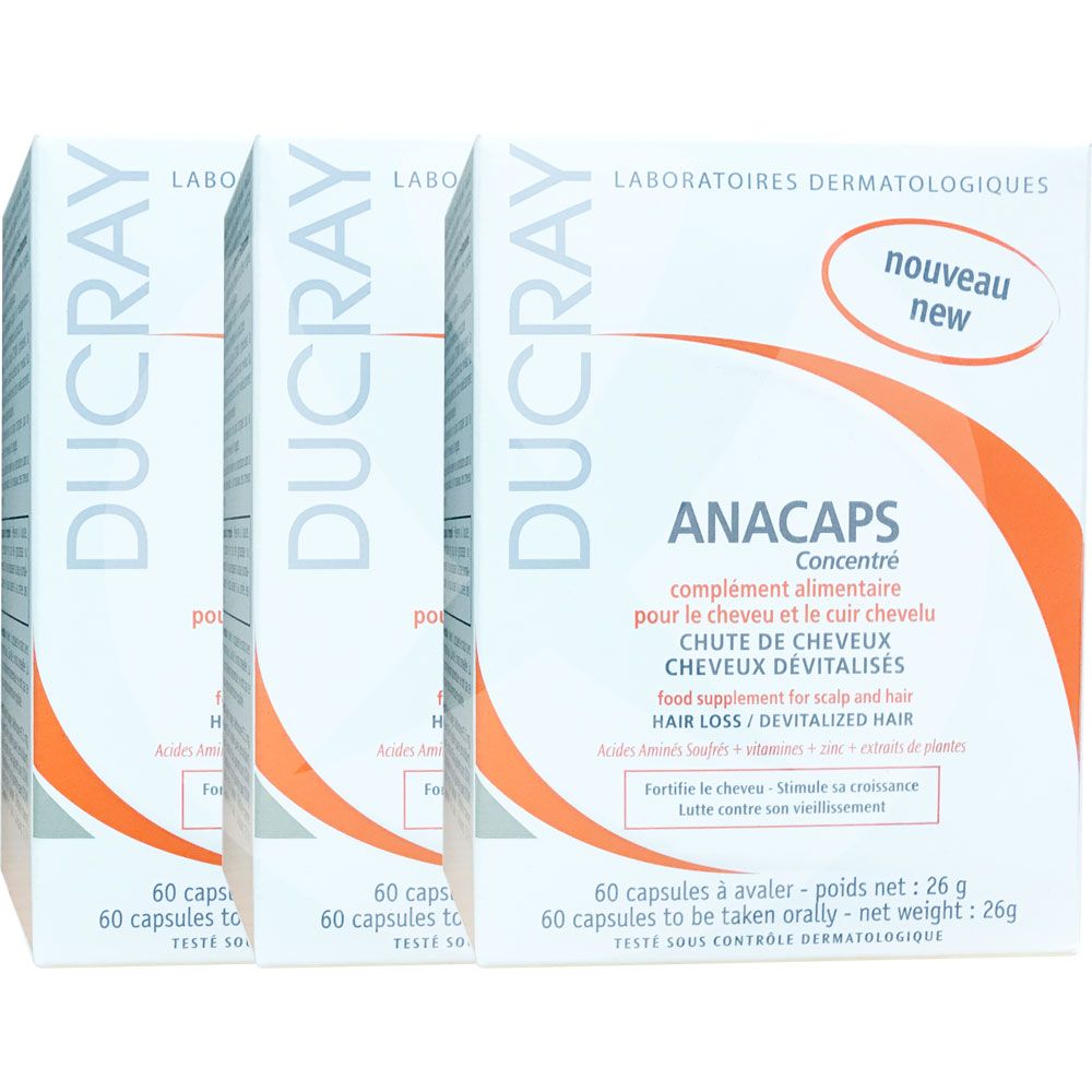 Combo 3 ducray anacaps concentrado x 60 cápsulas