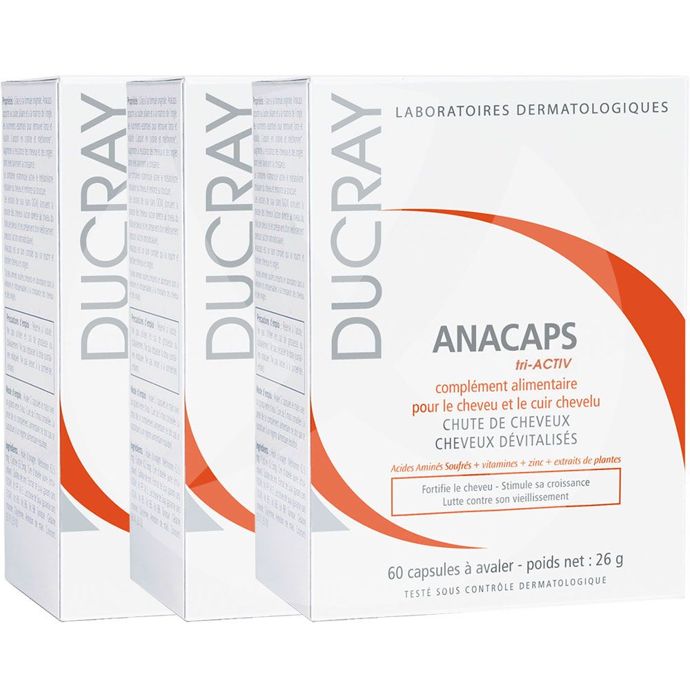 Combo 3 ducray anacaps tri-activ x 60 cápsulas