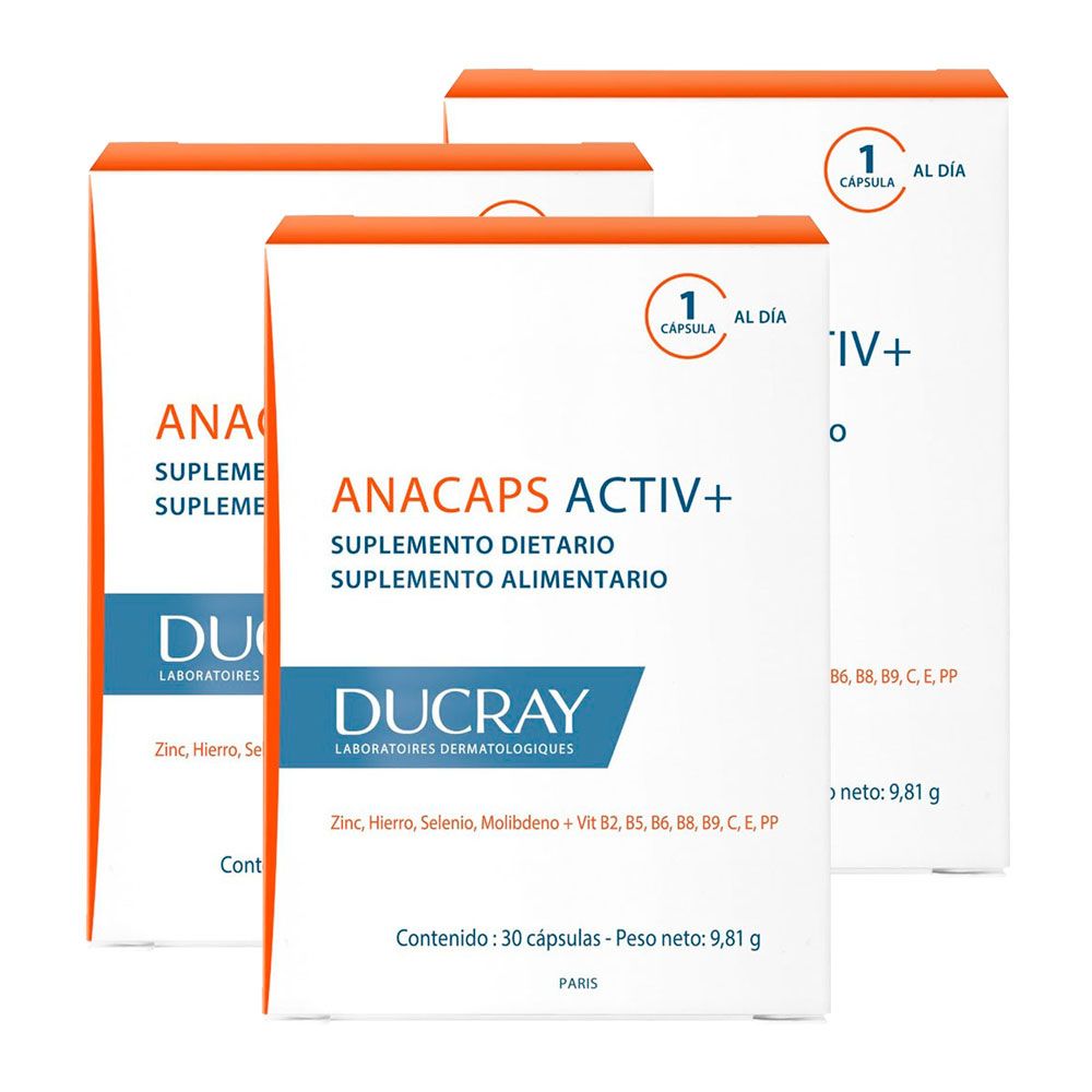 Pack 3 ducray anacaps activ+ suplemento dietario