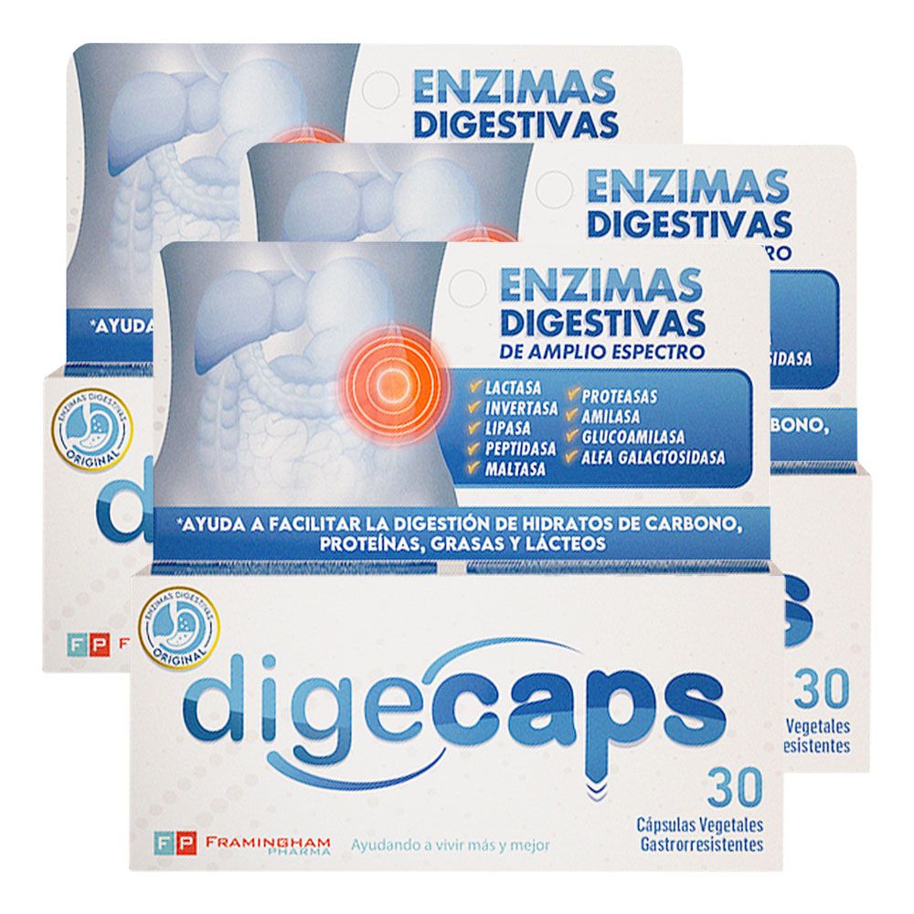Pack 3 digecaps enzimas digestivas de amplio espectro