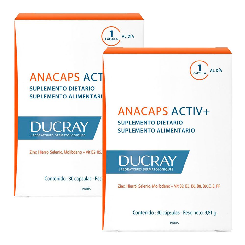 Pack 2 ducray anacaps activ+ suplemento dietario
