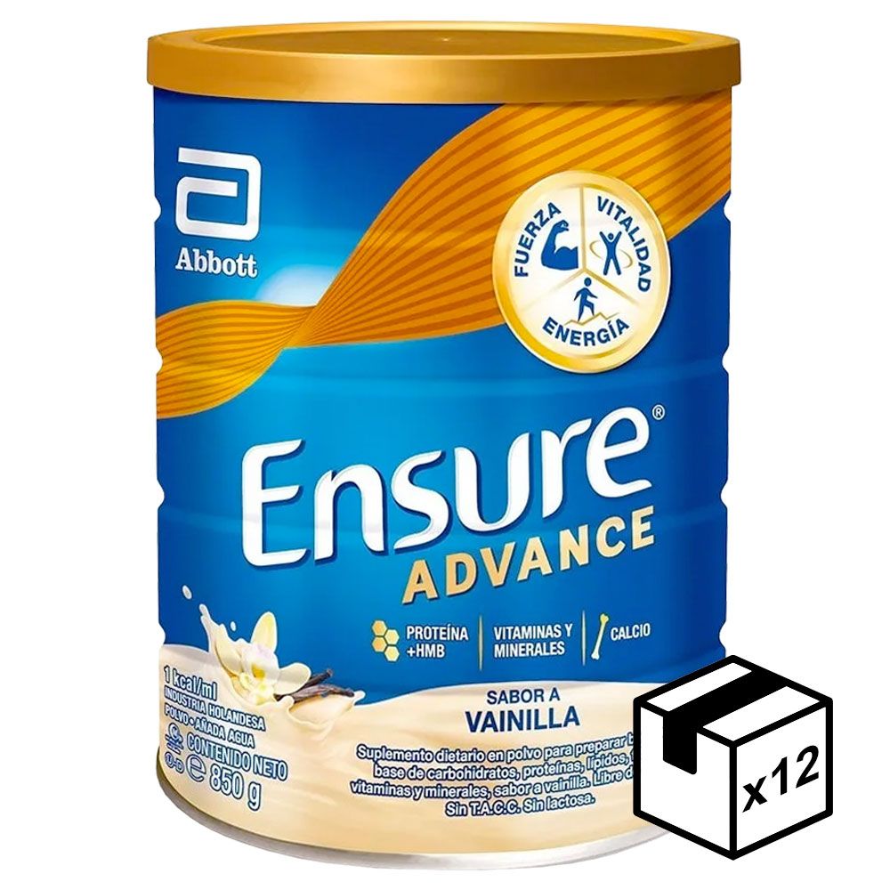 Pack 12 Ensure Advance Polvo Sabor Vainilla X 850 Gramos