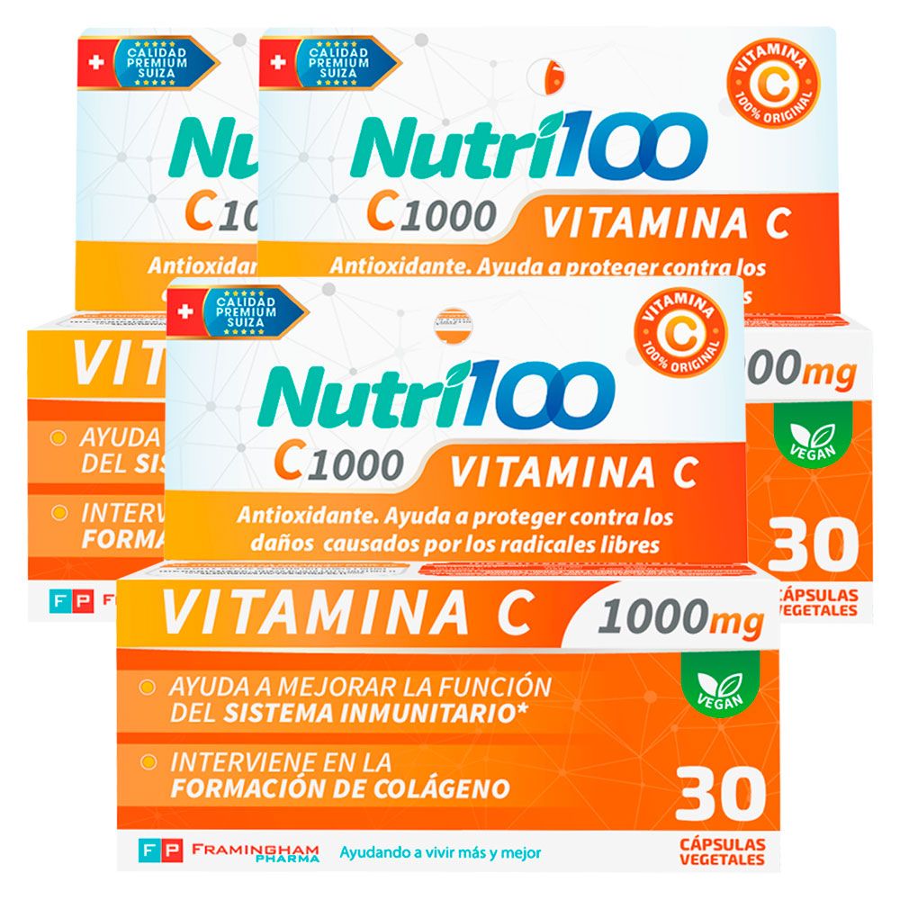 Pack 3 nutri100 vitamina c 1000 alta pureza