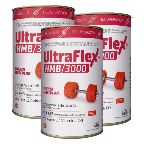 Pack 3 Ultraflex Hmb 3000 Colágeno Hidrolizado En Polvo