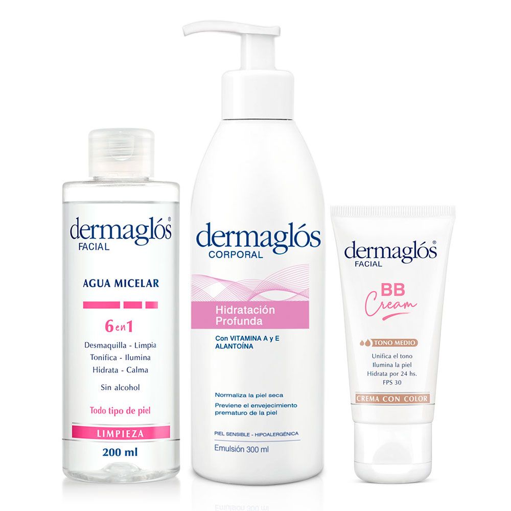 Dermaglós combo limpieza hidratación profunda con color