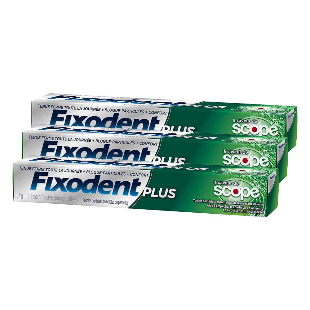 Pack 3 fixodent plus adhesivo para prótesis dental menta
