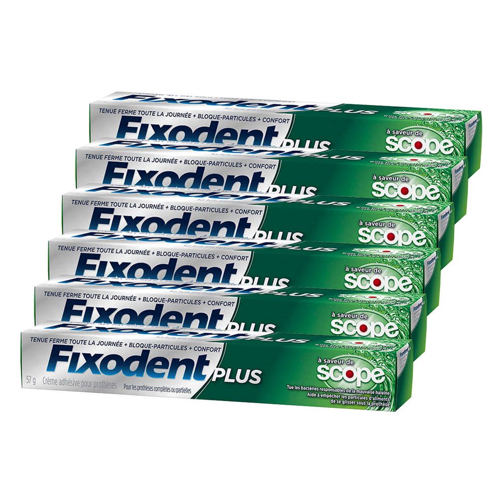 Pack 6 fixodent plus adhesivo para prótesis dental menta
