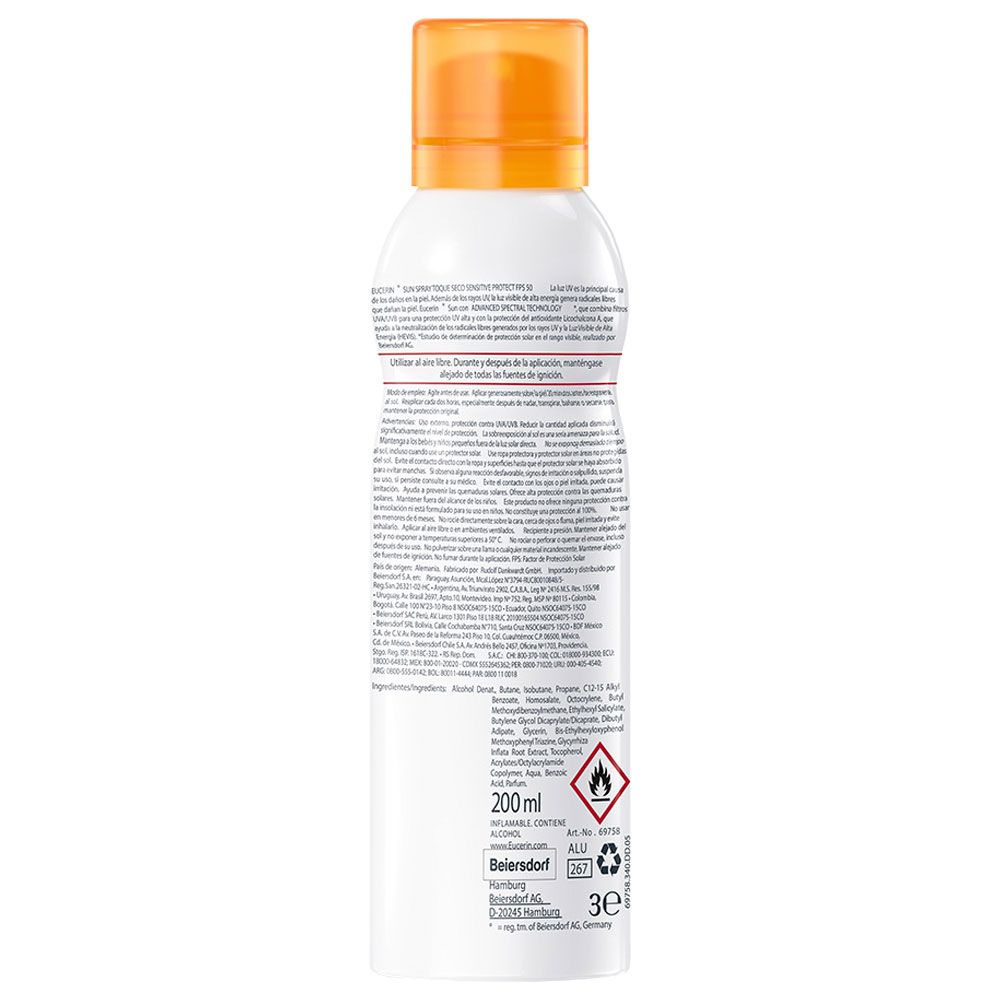 Eucerin sun fps50 spray transparente dry touch