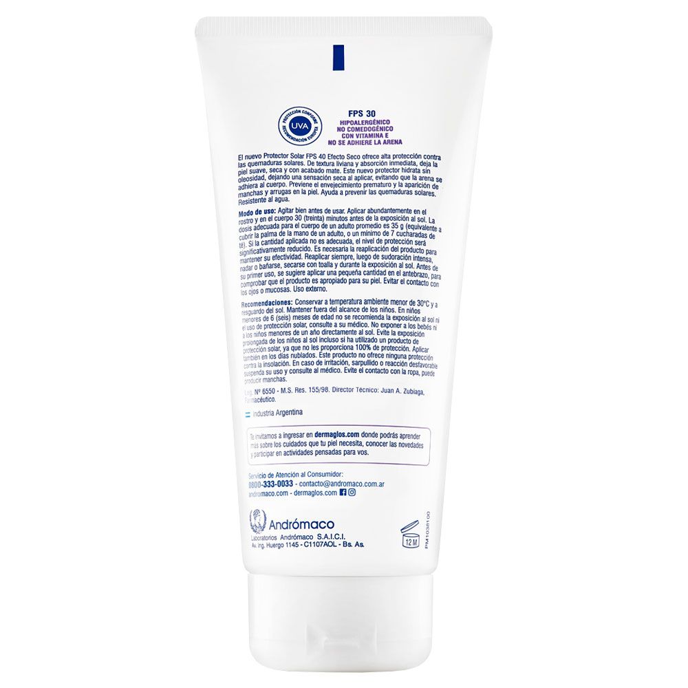 Dermaglós protector solar fps30 crema efecto seco