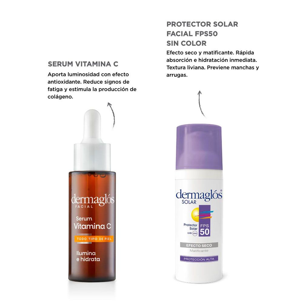Dermaglós Combo Sérum Vitamina C + Protector Efecto Seco
