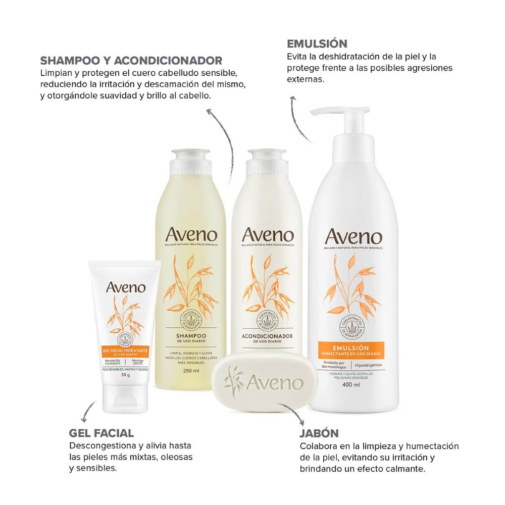 Aveno Combo Cuidado Capilar Corporal Facial Piel Sensible