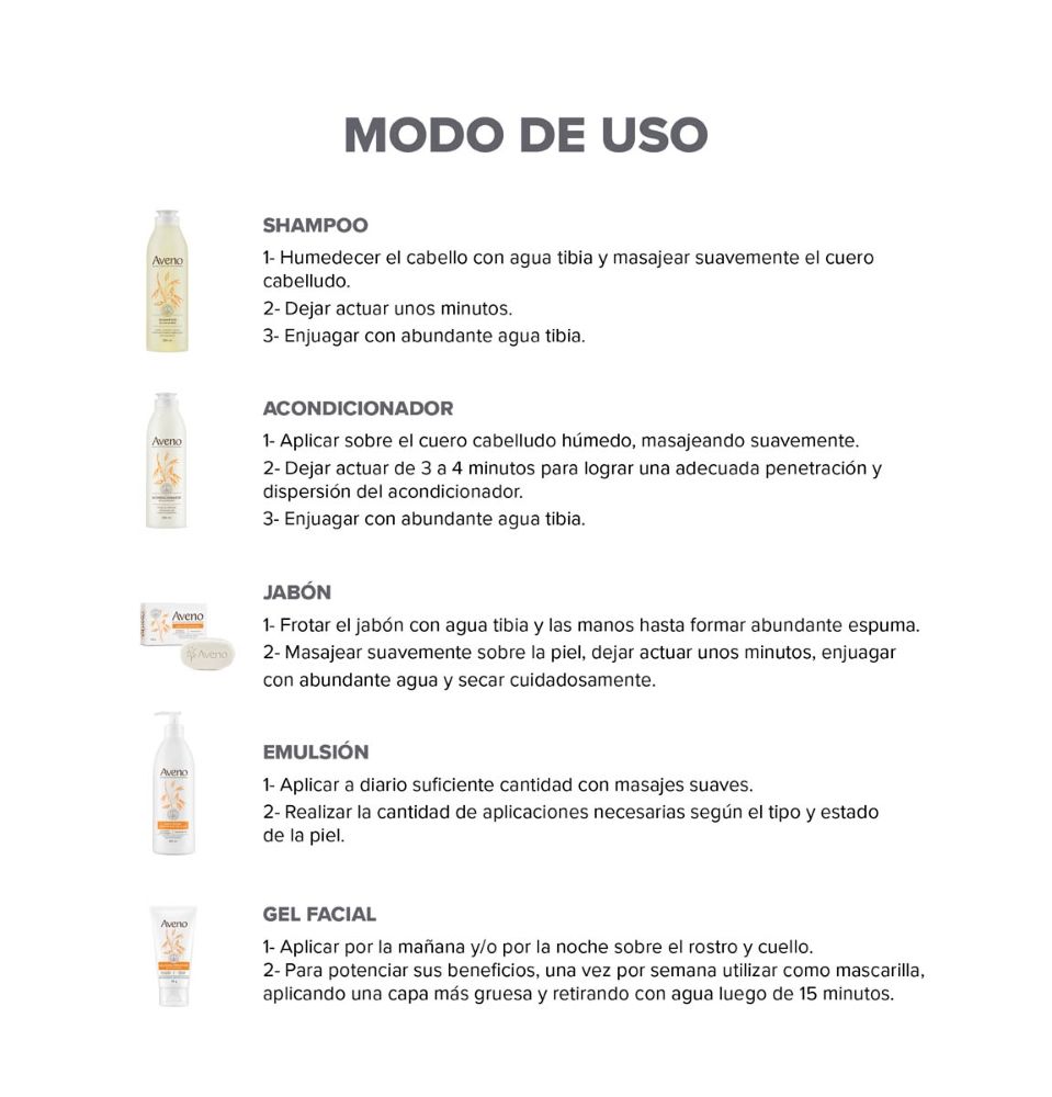 Aveno Combo Cuidado Capilar Corporal Facial Piel Sensible