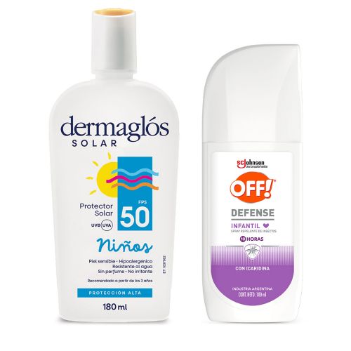 Combo Dermaglós Solar Fps 50 Niños + Off! Defense Spray