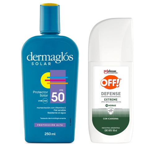 Combo Dermaglós Solar Fps 50 + Off! Defense Extreme Spray