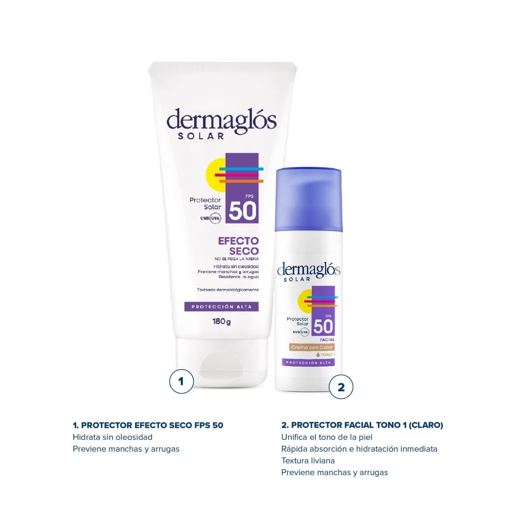 Dermaglós Solar Combo Protección Corporal Facial Color Claro