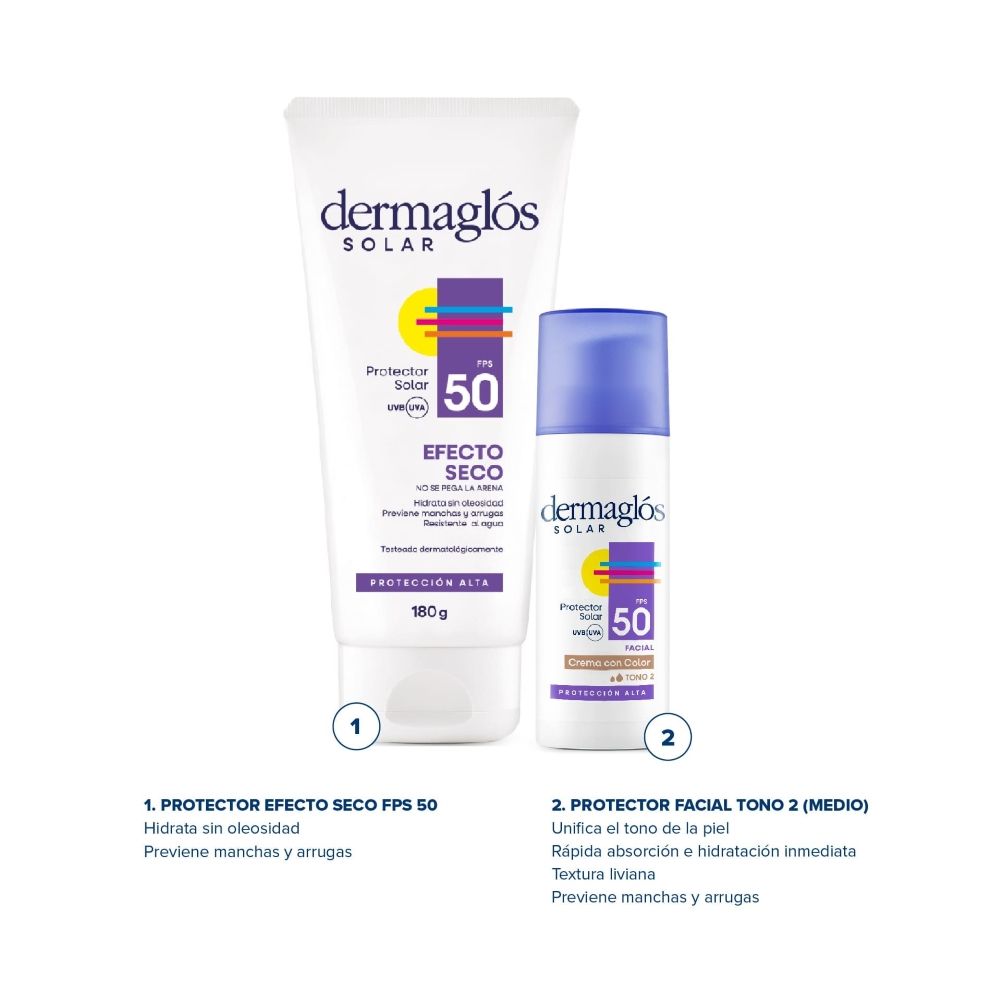 Dermaglós Solar Combo Protección Corporal Facial Color Medio