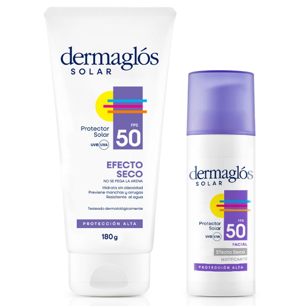 Dermaglós Solar Combo Protección Corporal Facial Efecto Seco