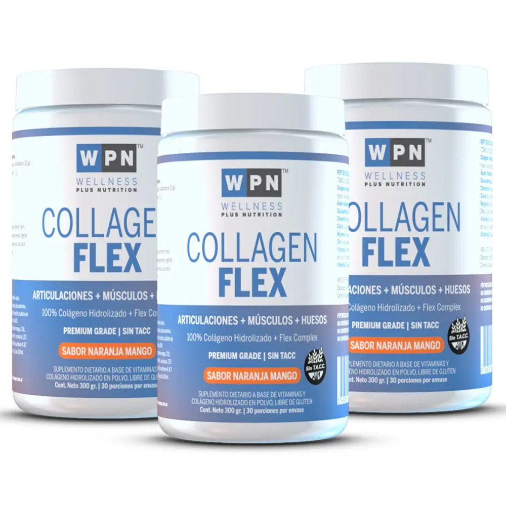 Pack 3 Wpn Collagen Flex En Polvo Sabor Naranja Mango