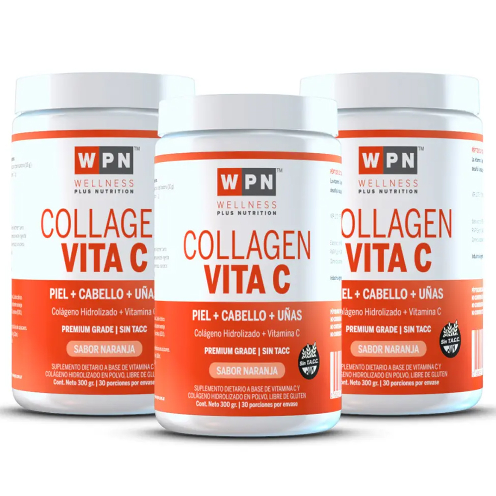 Pack 3 Wpn Collagen Vita C En Polvo Sabor Naranja