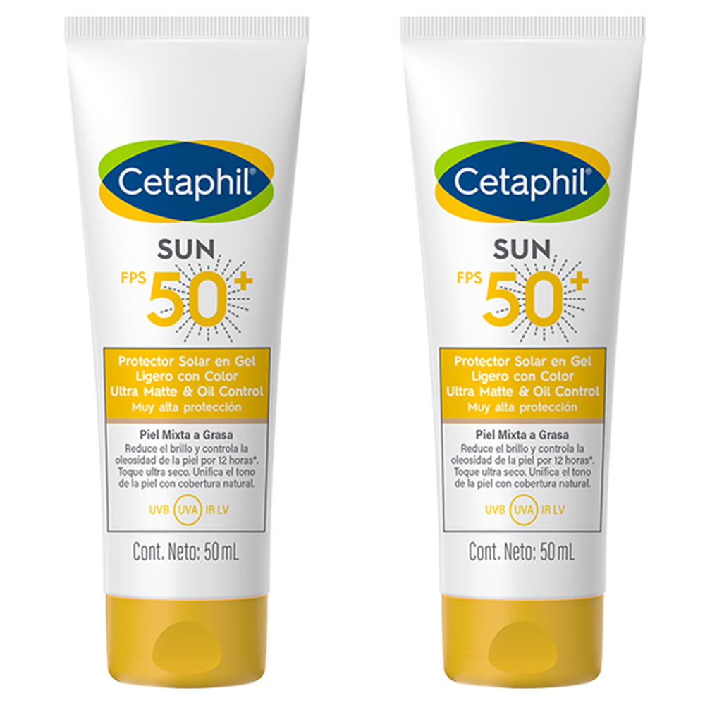 Pack 2 Cetaphil Sun Oil Control Fps 50 Gel Ligero Con Color
