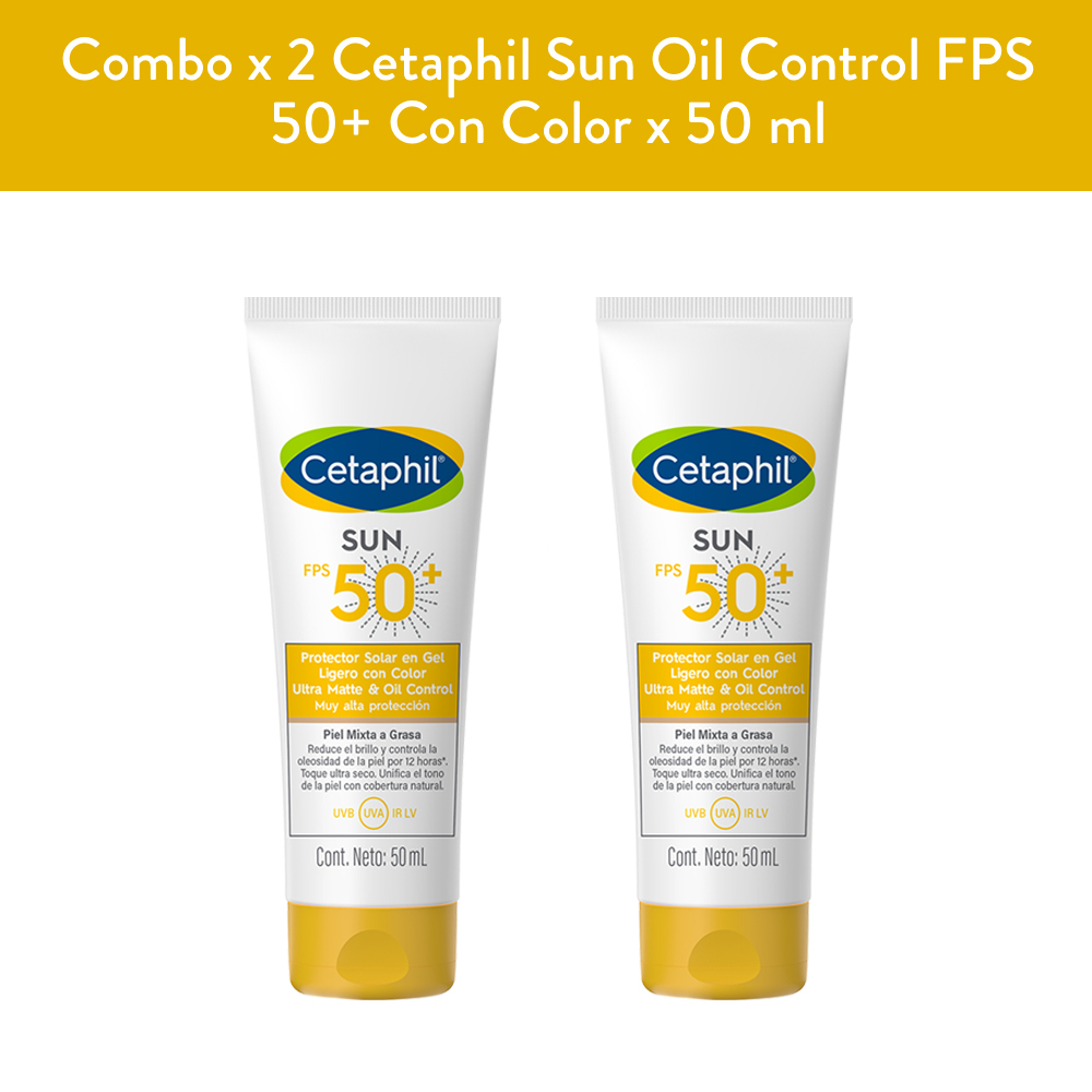 Pack 2 Cetaphil Sun Oil Control Fps 50 Gel Ligero Con Color