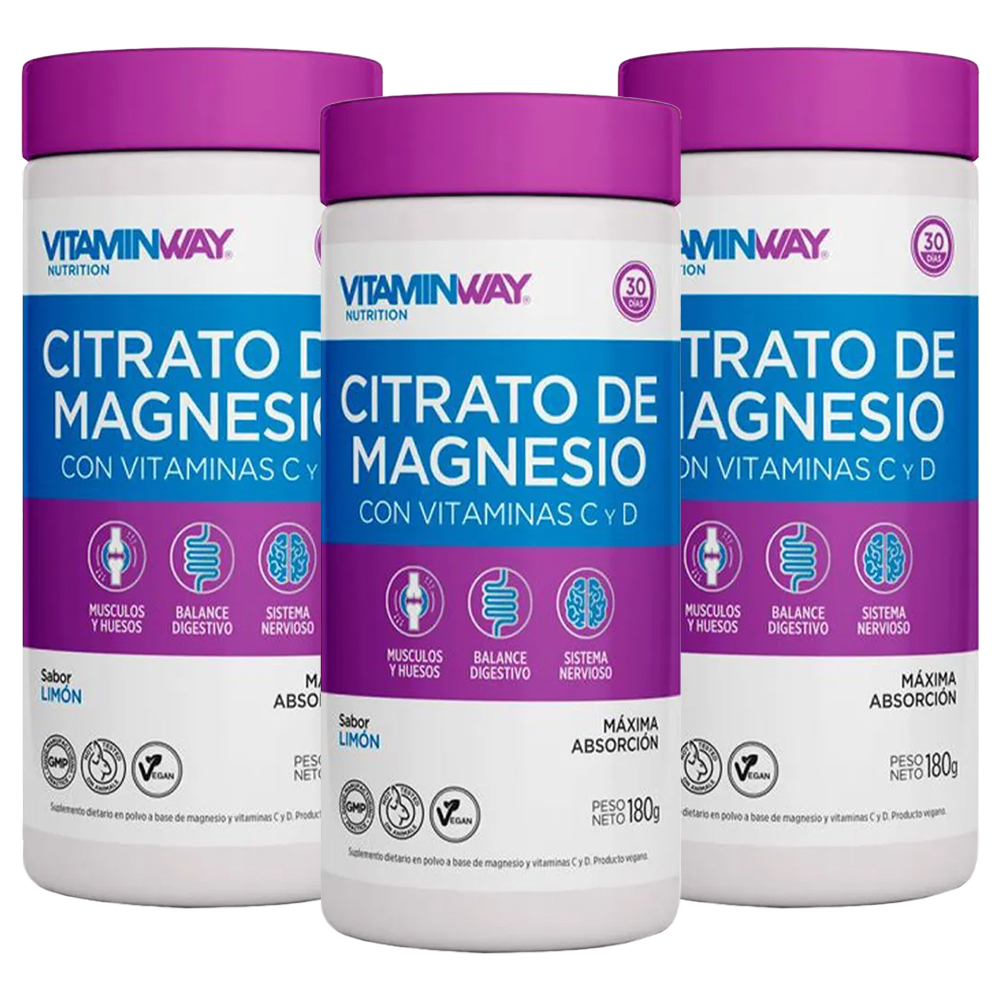 Pack 3 Vitamin Way Citrato De Magnesio En Polvo