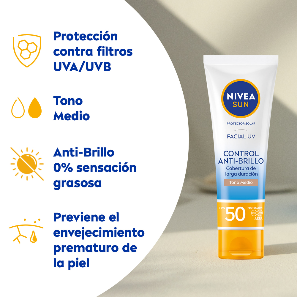 Nivea Sun Control Anti-brillo Facial Fps50 Tono Medio