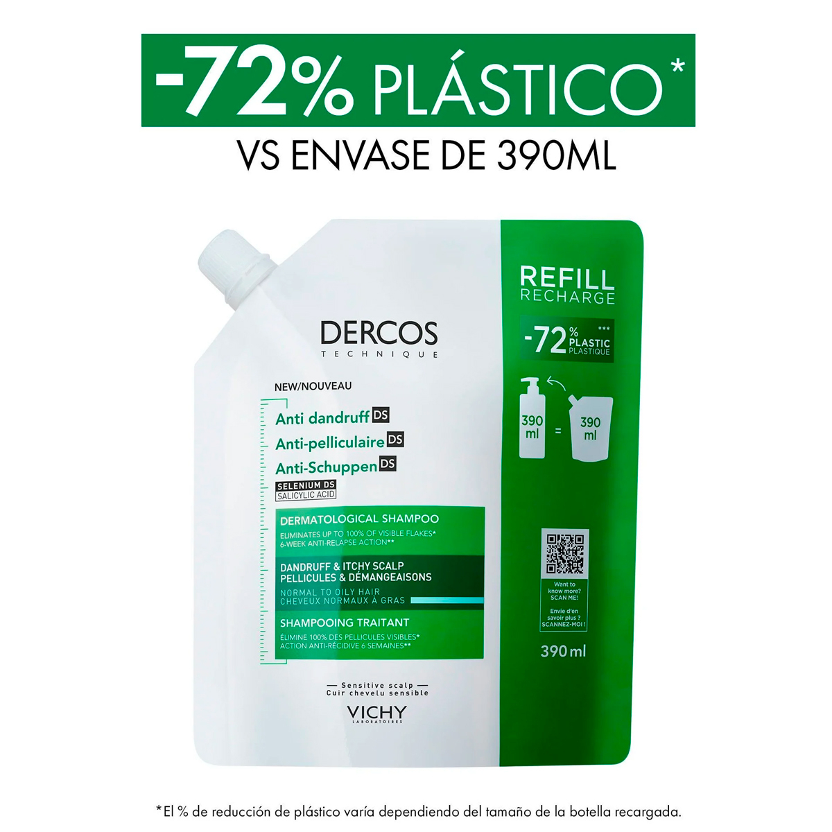 Vichy Dercos Ds Anticaspa Shampoo Cabello Normal A Graso Refill