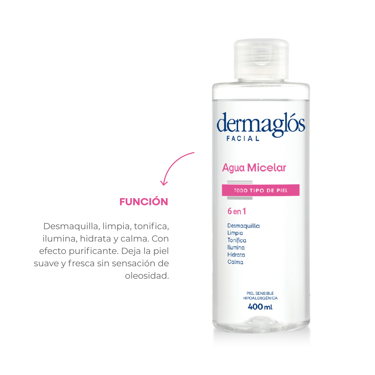 Dermaglós Facial Agua Micelar 6 En 1 X 400ml