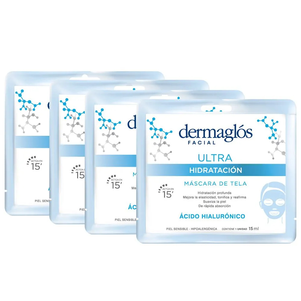 Pack 4 Dermaglós Ultra Hidratación Máscara De Tela