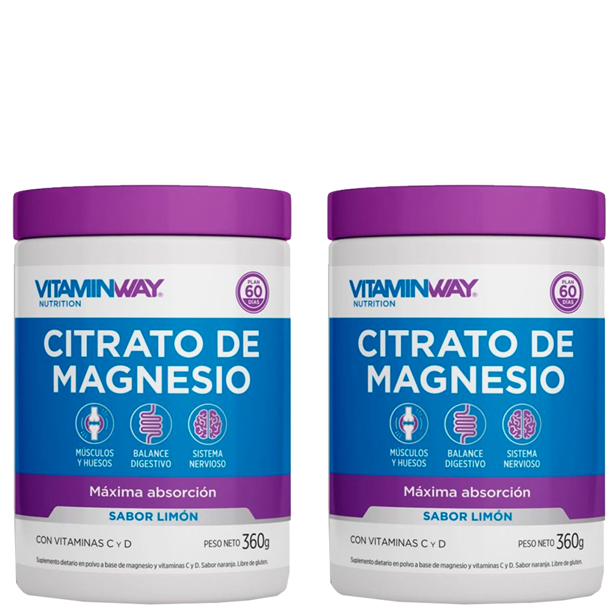 Pack 2 Vitamin Way Citrato De Magnesio Polvo X 360 Gramos