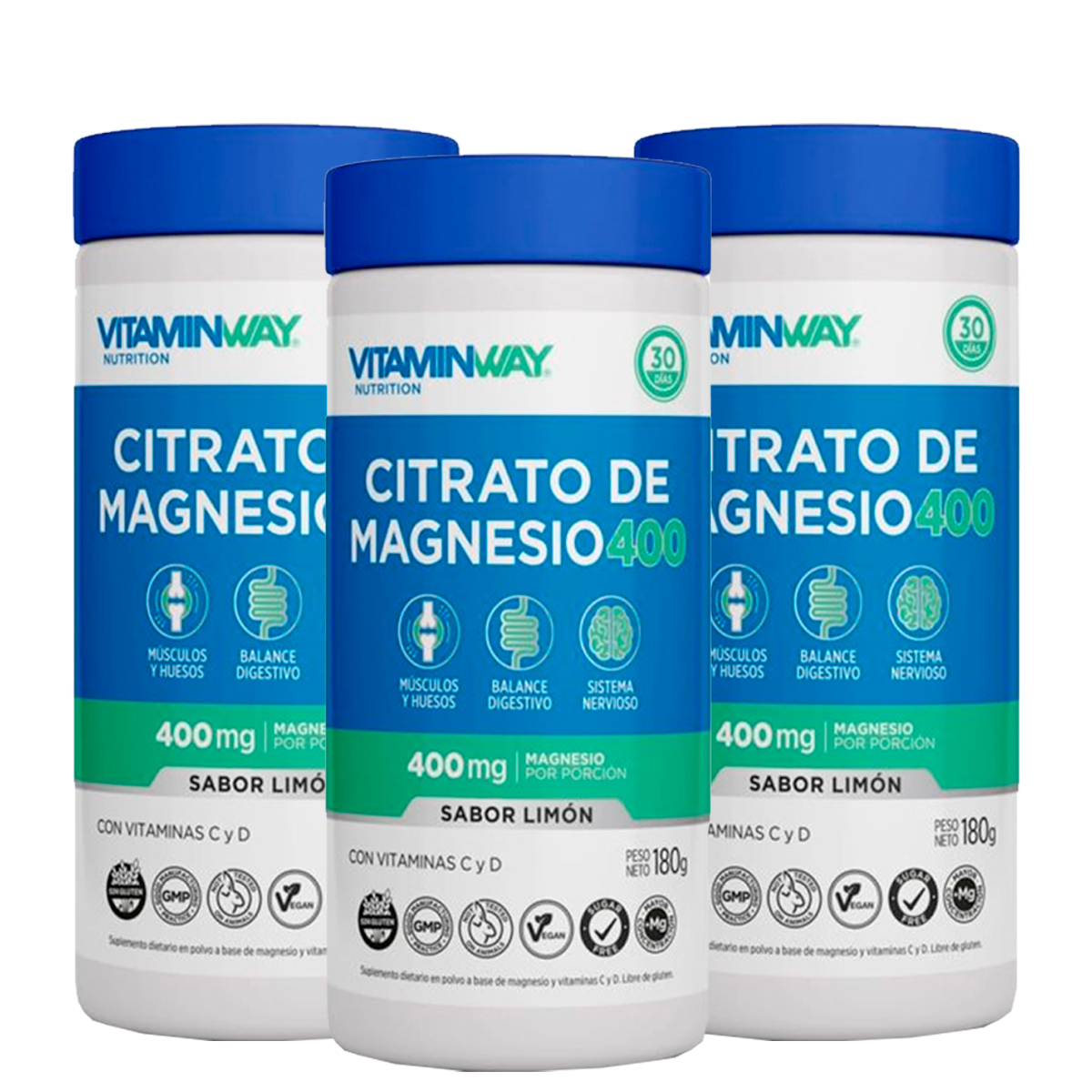 Pack 3 Vitamin Way Citrato De Magnesio 400 Polvo