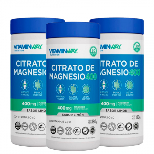Pack 3 Vitamin Way Citrato De Magnesio 400 Polvo