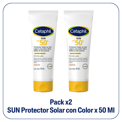 Pack 2 Cetaphil Sun Oil Control Fps 50 Gel Ligero Con Color