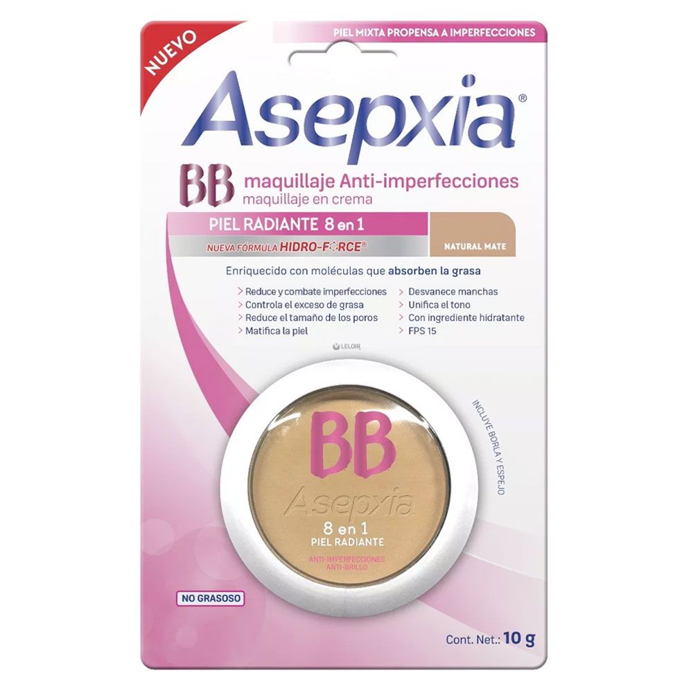 Asepxia bb maquillaje anti-imperfecciones 8 en 1 compacto en crema x 10  gramos - Farmacia Leloir - Tu farmacia online las 24hs