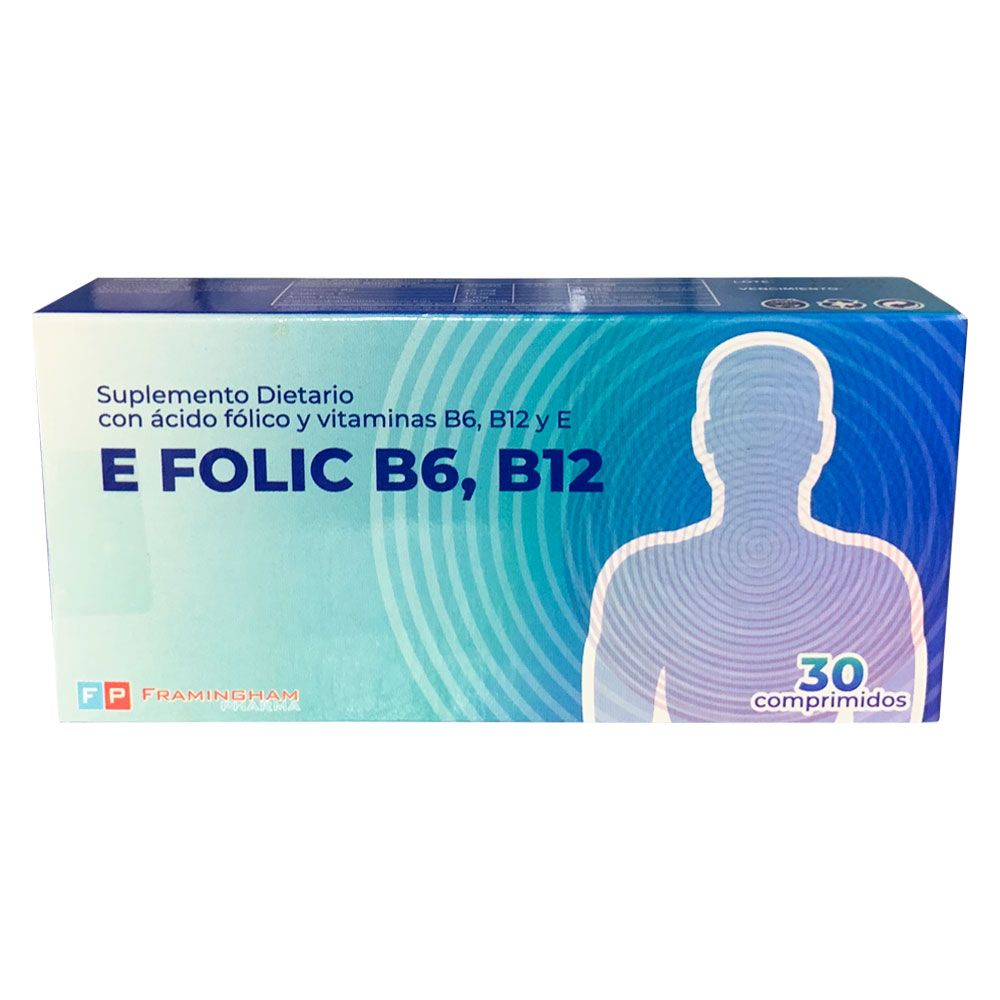 E-folic b6 b12 vitamina e natural x 30 comprimidos