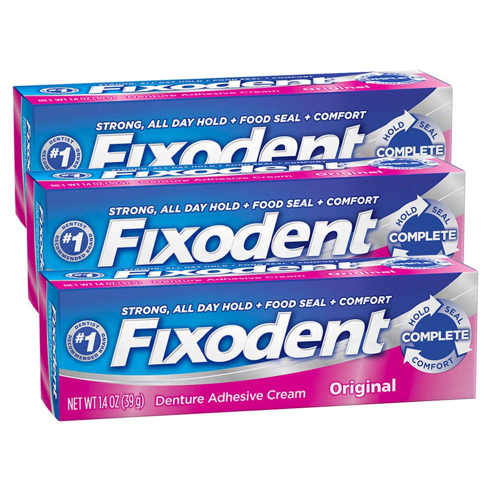 Pasta De Dientes Para Dentaduras Postizas Pack 3 fixodent original adhesivo para prótesis dental x 21 gramos