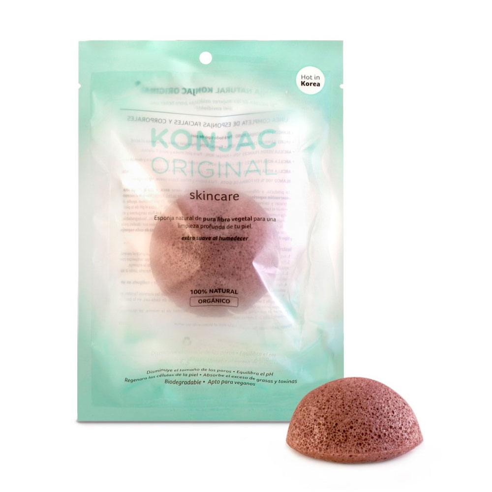 Konjac esponja facial con fina arcilla roja francesa natural