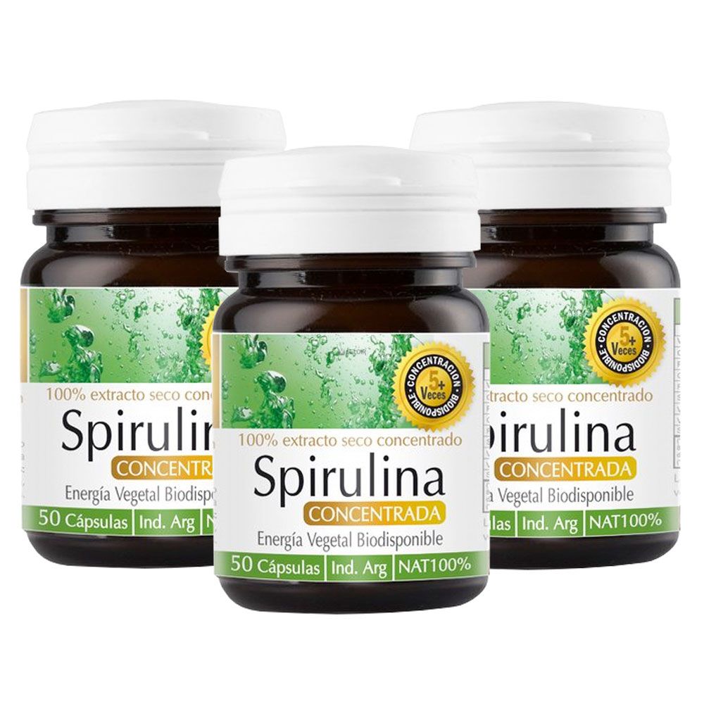 Pack 3 natier spirulina concentrada cápsulas