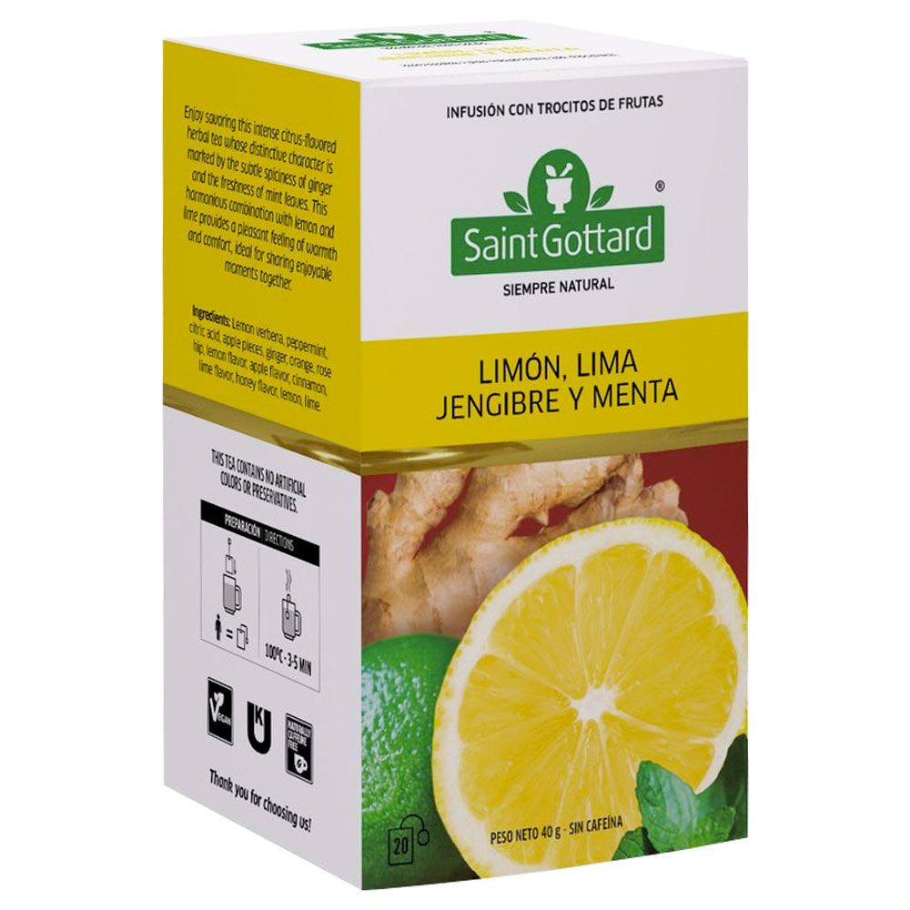 Saint gottard té de limón lima jengibre menta en saquitos